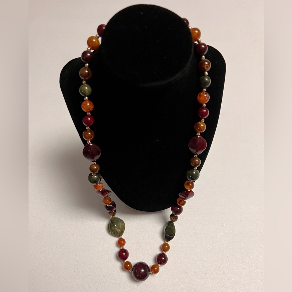 Chunky Beaded Statement Necklace – Autumn Tones